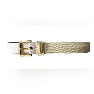 Lauren Ralph Lauren White Textured Leather Belt, Gold Colored Buckle Size XL NWT